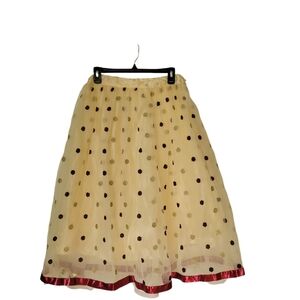TULLE SKIRT FROM INDIA Elegant Polka Dot Skirt in Cream and Burgundy DRAWSTRING